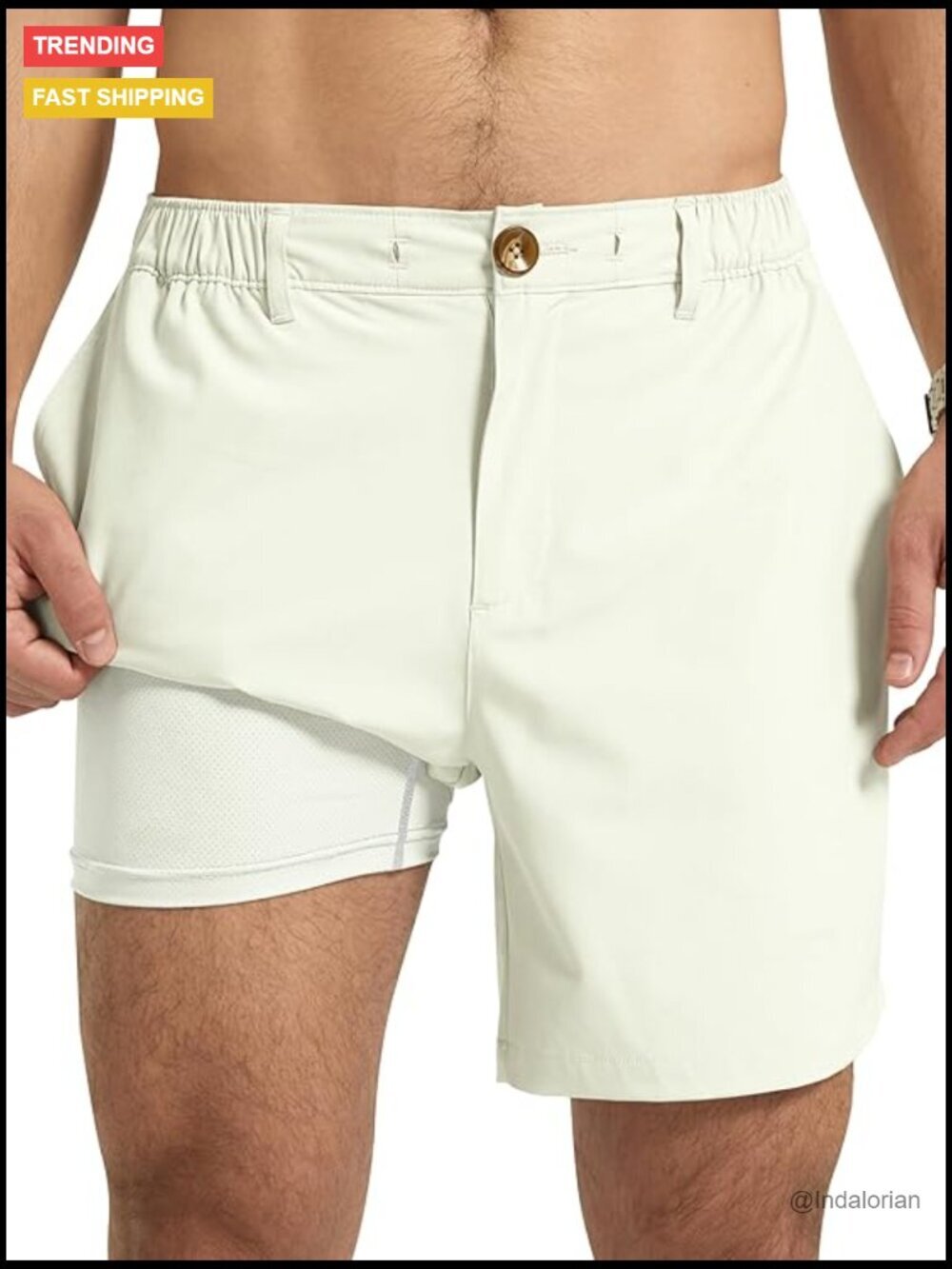 Polyester Blend Stretch Swim Trunks with Compression Liner 6 Inch Inseam